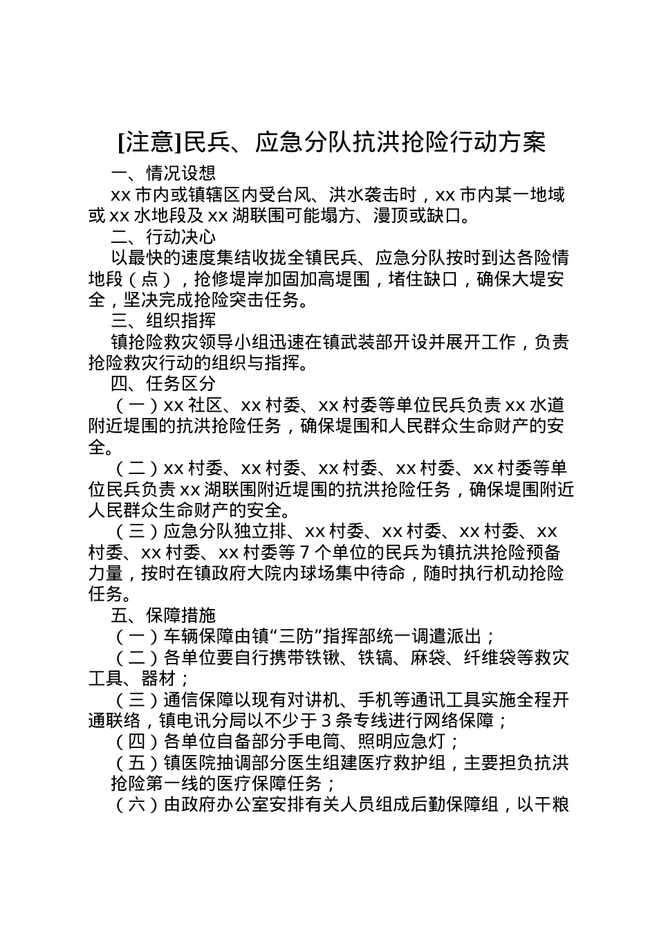 2022年[注意]民兵应急分队抗洪抢险行动方案.doc_第1页