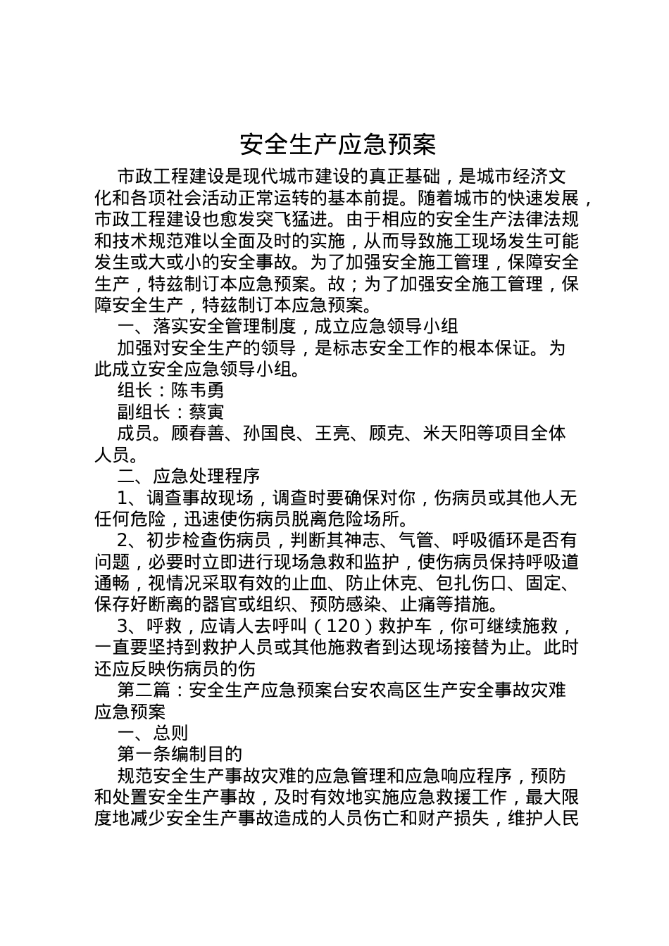 2022年安全生产应急预案 6.doc_第1页
