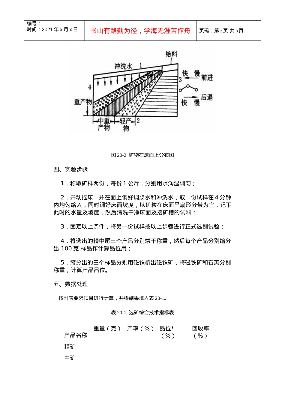 【采矿课件】实验二十摇床分选实验.docx_第2页
