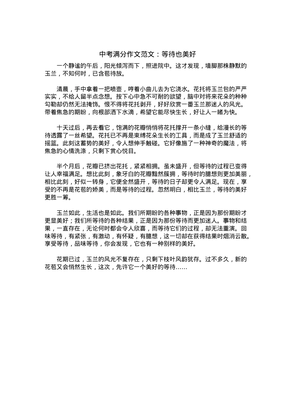 中考优秀满分作文：等待也美好.docx_第1页
