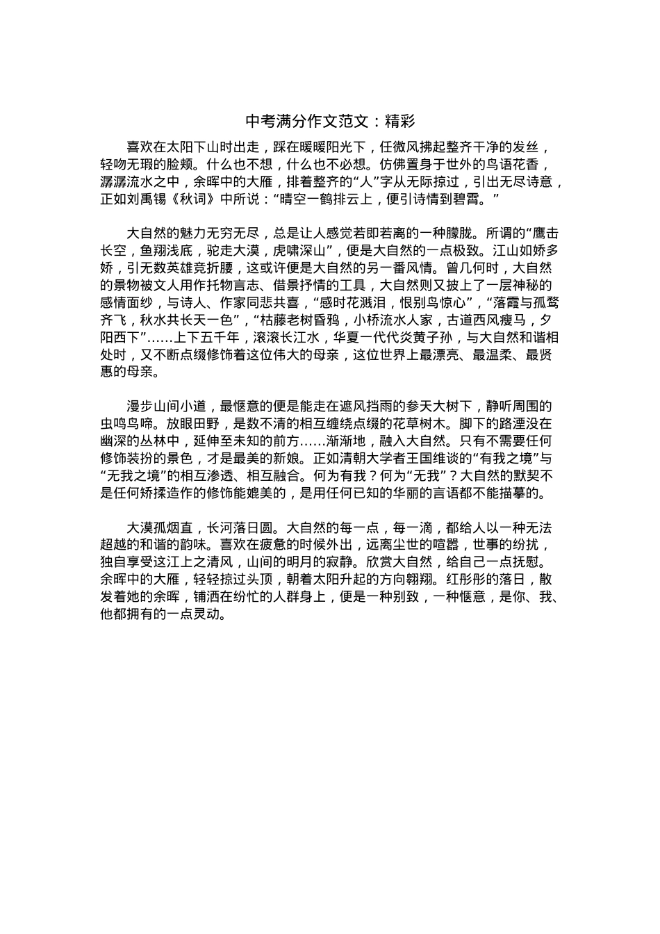 中考优秀满分作文：精彩.docx_第1页