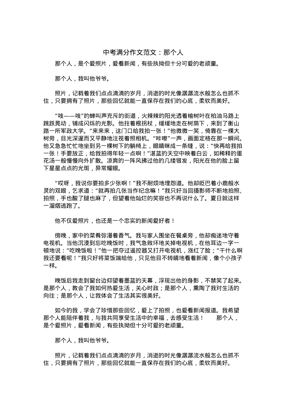 中考优秀满分作文：那个人.docx_第1页