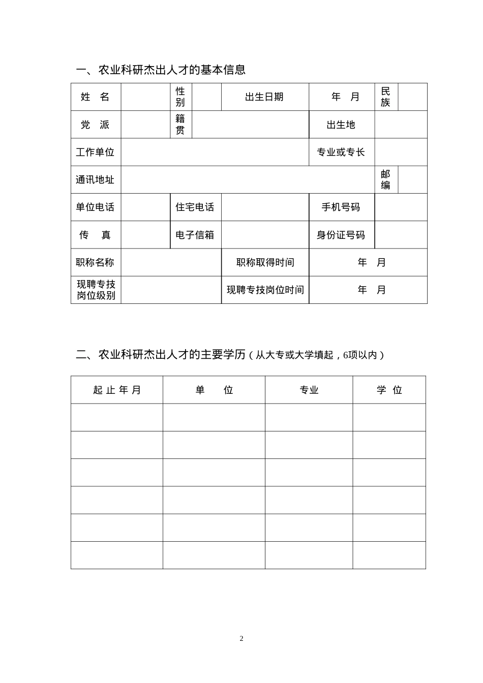 人力资源-2022XXXX年农业科研杰出人才及其创新团队有关信息和培养工作计划(格式).docx_第2页