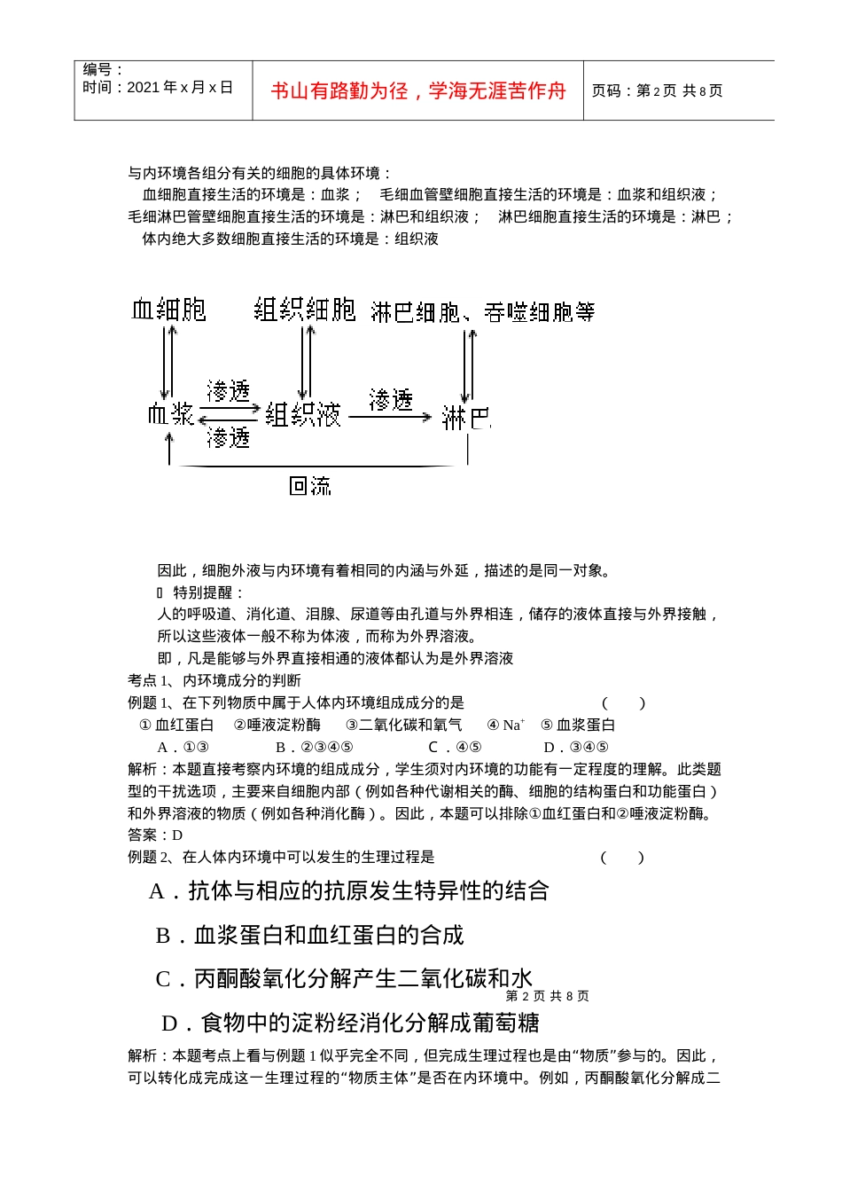 人体的内环境与稳态复习讲稿.docx_第2页