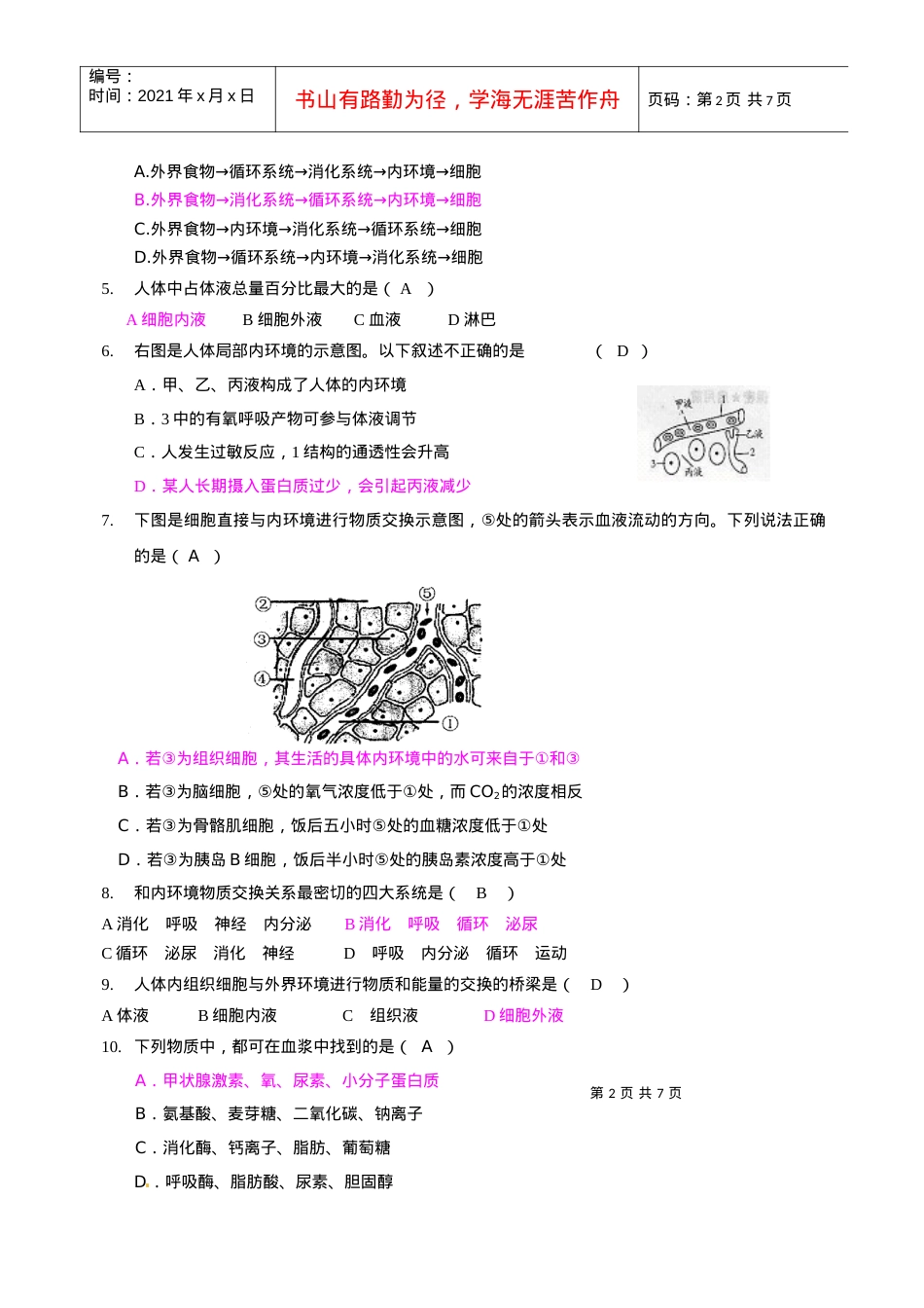 一轮精品复习学案：第1章 人体的内环境与稳态(单元复习)(必修3).docx_第2页