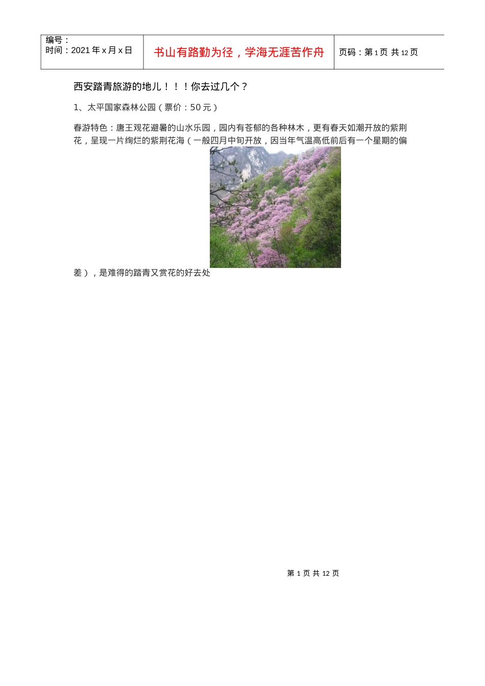 西安踏青旅游的地儿.docx_第1页