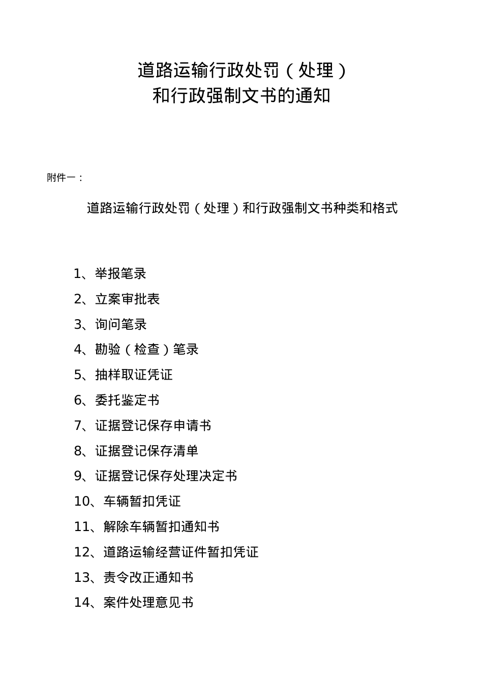 道路运输行政处罚和行政强制文书的通知.docx_第1页