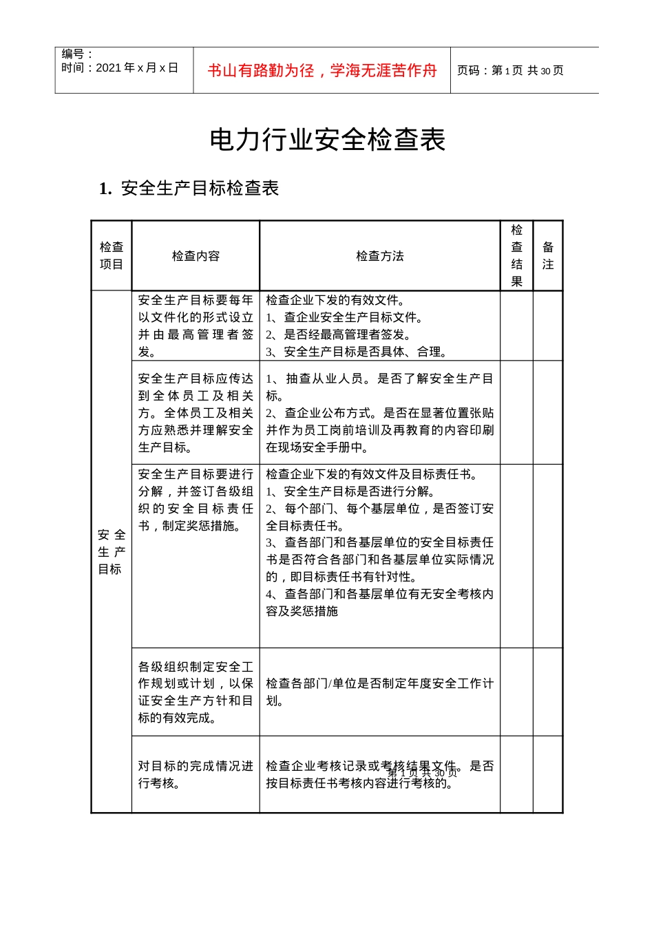 电力行业安全检查表.docx_第1页
