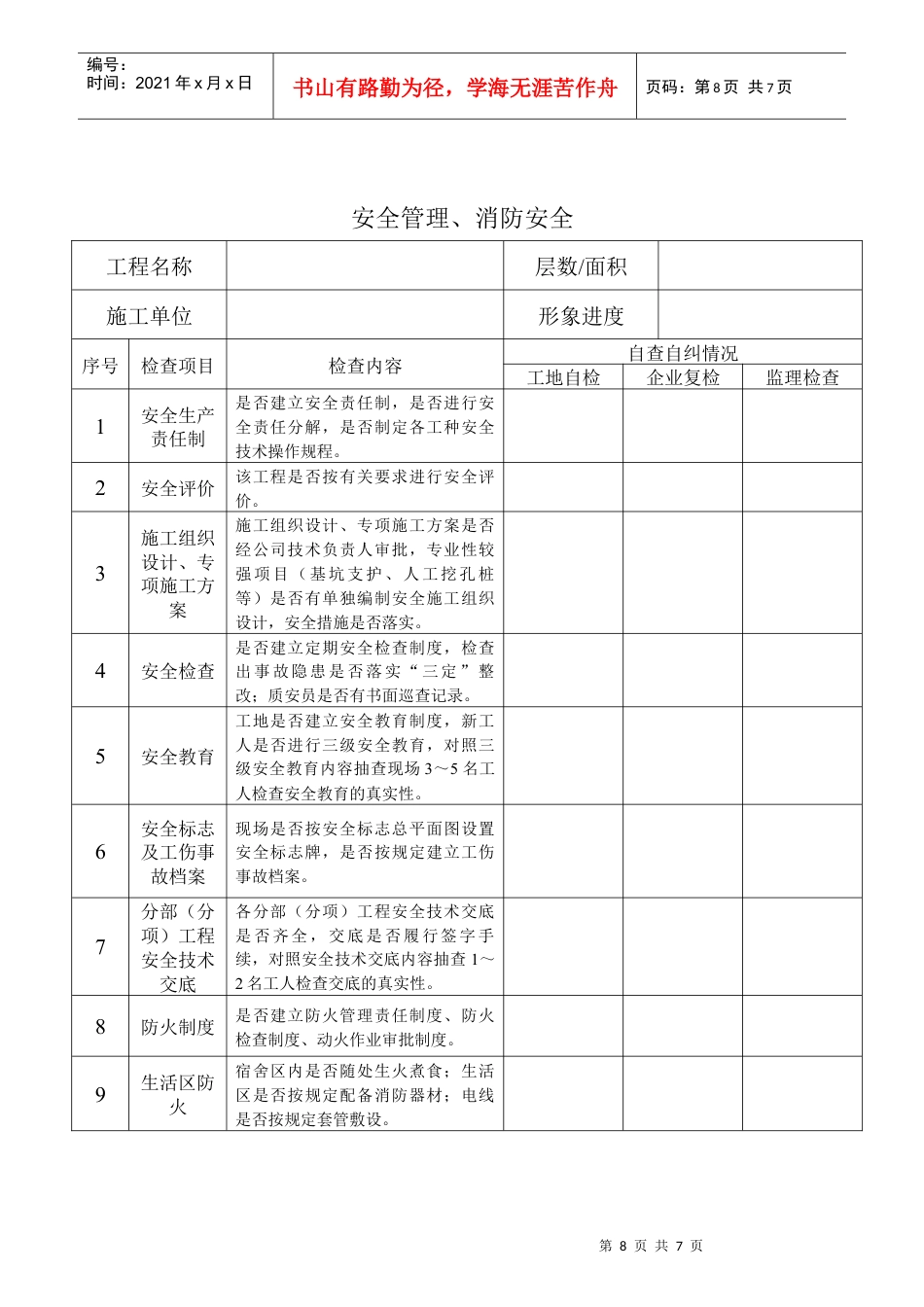 建设工程质安管理自查自纠表.docx_第1页