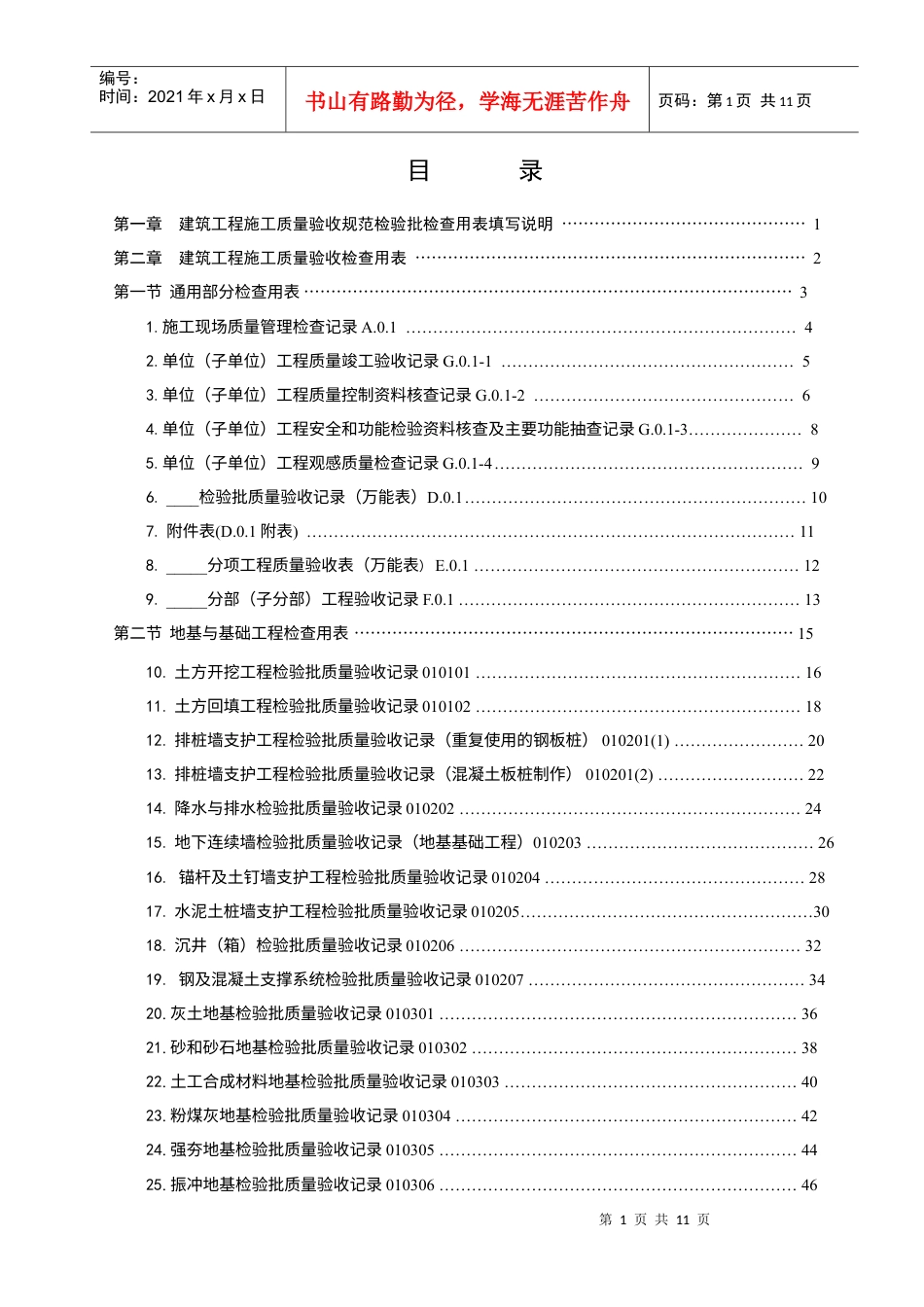 建筑工程施工资料目录.docx_第1页