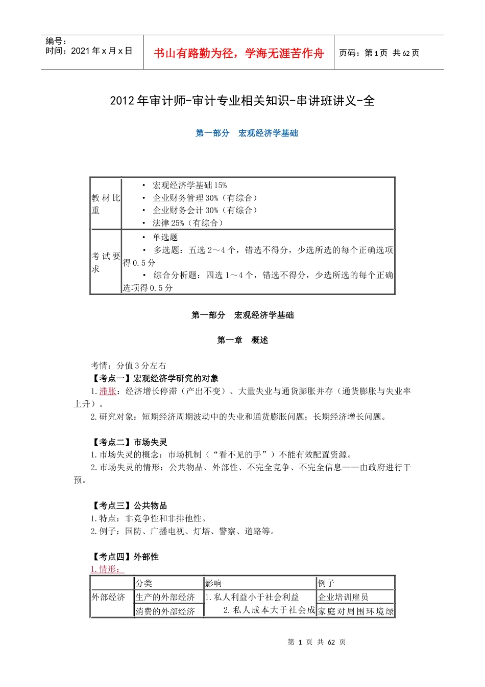 XXXX年审计师-审计专业相关知识-串讲班讲义-全.docx_第1页