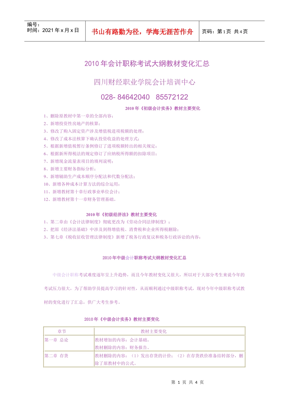 XXXX年会计职称考试大纲教材变化汇总.docx_第1页