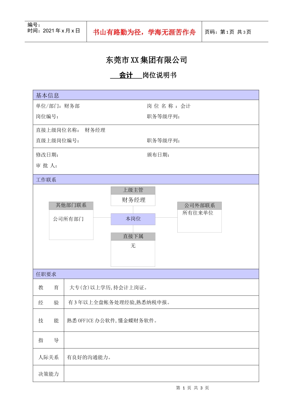 XX商场会计职位说明书.docx_第1页
