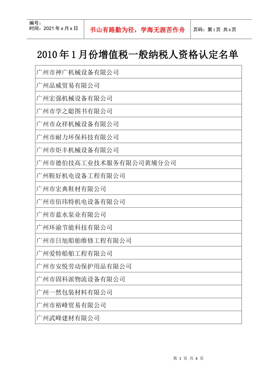 XXXX年1月份增值税一般纳税人资格认定名单.docx_第1页