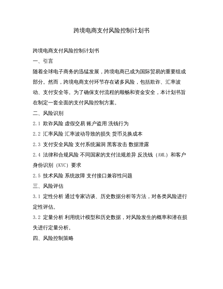 跨境电商支付风险控制计划书.doc_第1页