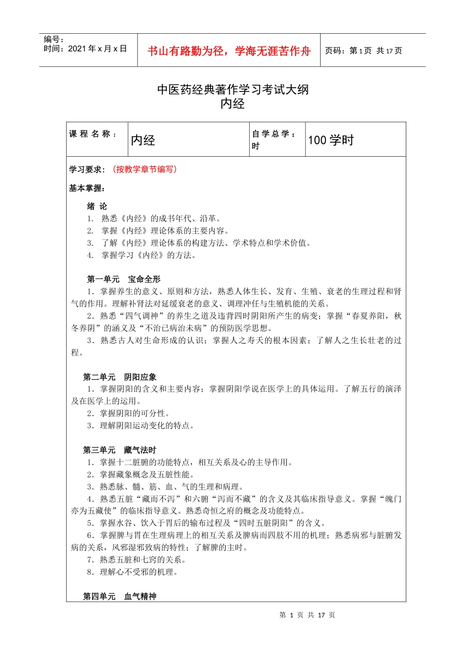 中医药经典著作学习考试大纲.docx_第1页