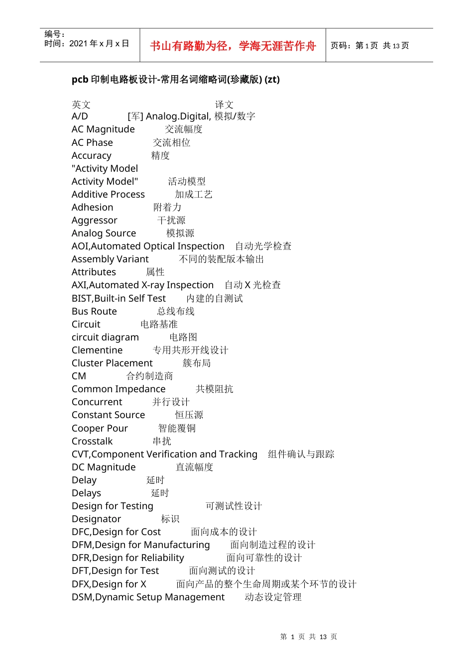 pcb印制电路板设计常用名词.docx_第1页