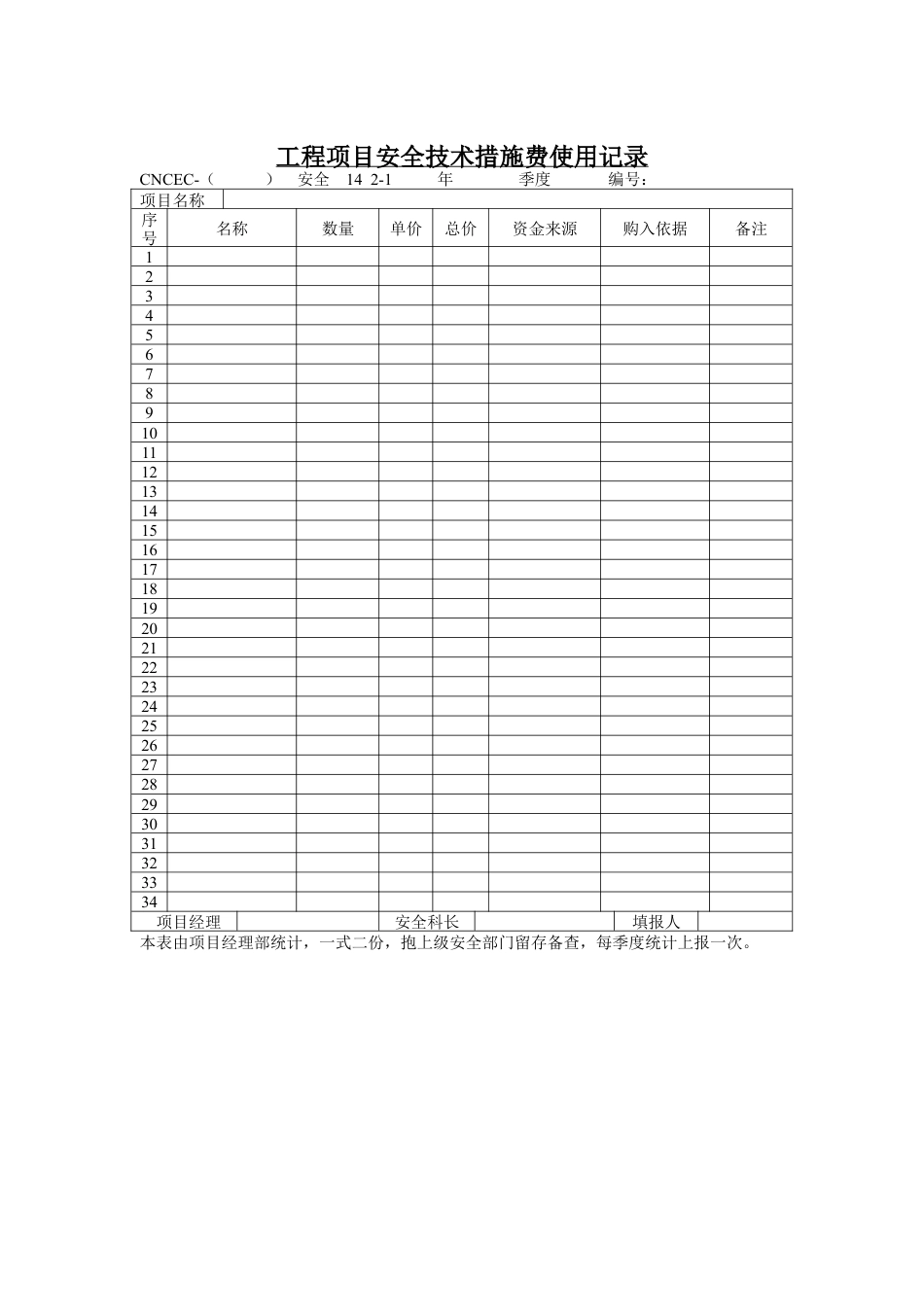 工程项目安全技术措施费使用记录.docx_第1页