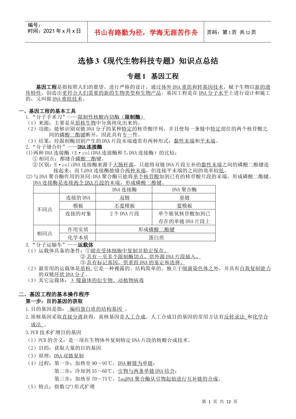 选修3现代生物科技专题知识点.docx_第1页