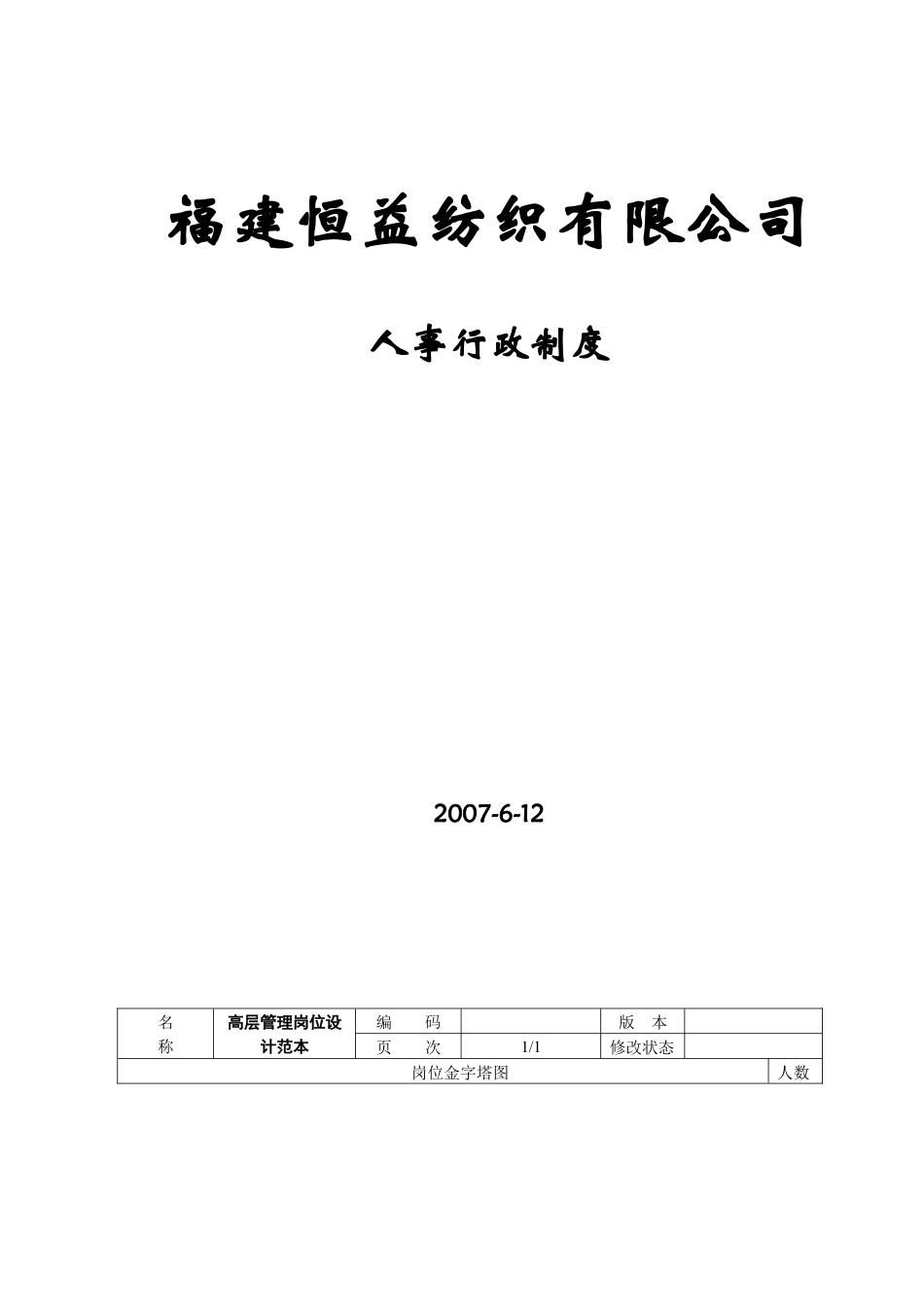 福建某纺织有限公司人员编制管理.docx_第1页