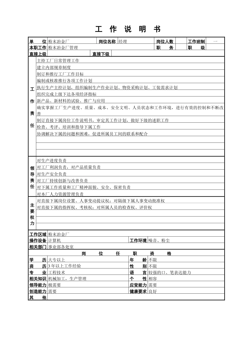 粉末冶金厂工作说明书.docx_第1页